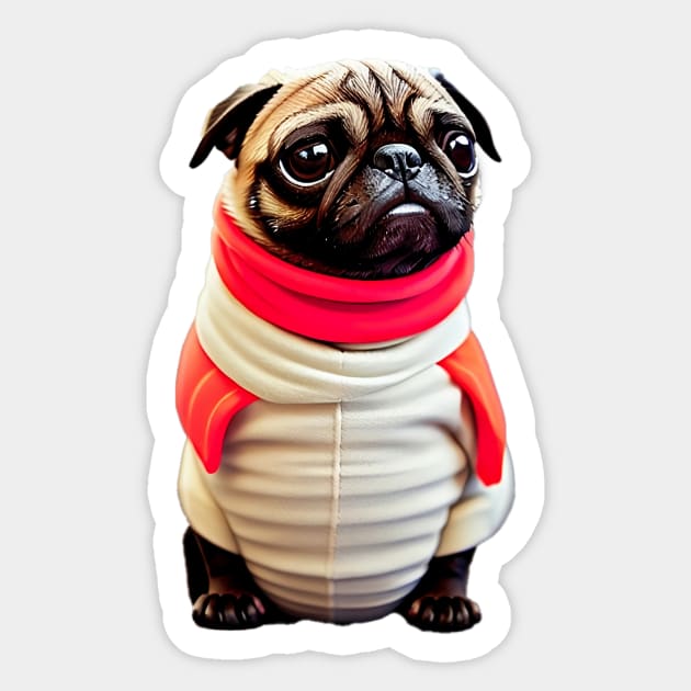 Cute Pug in Sushi Costume - Adorable Pug Dressed up as a Sushi Roll Sticker by fur-niche